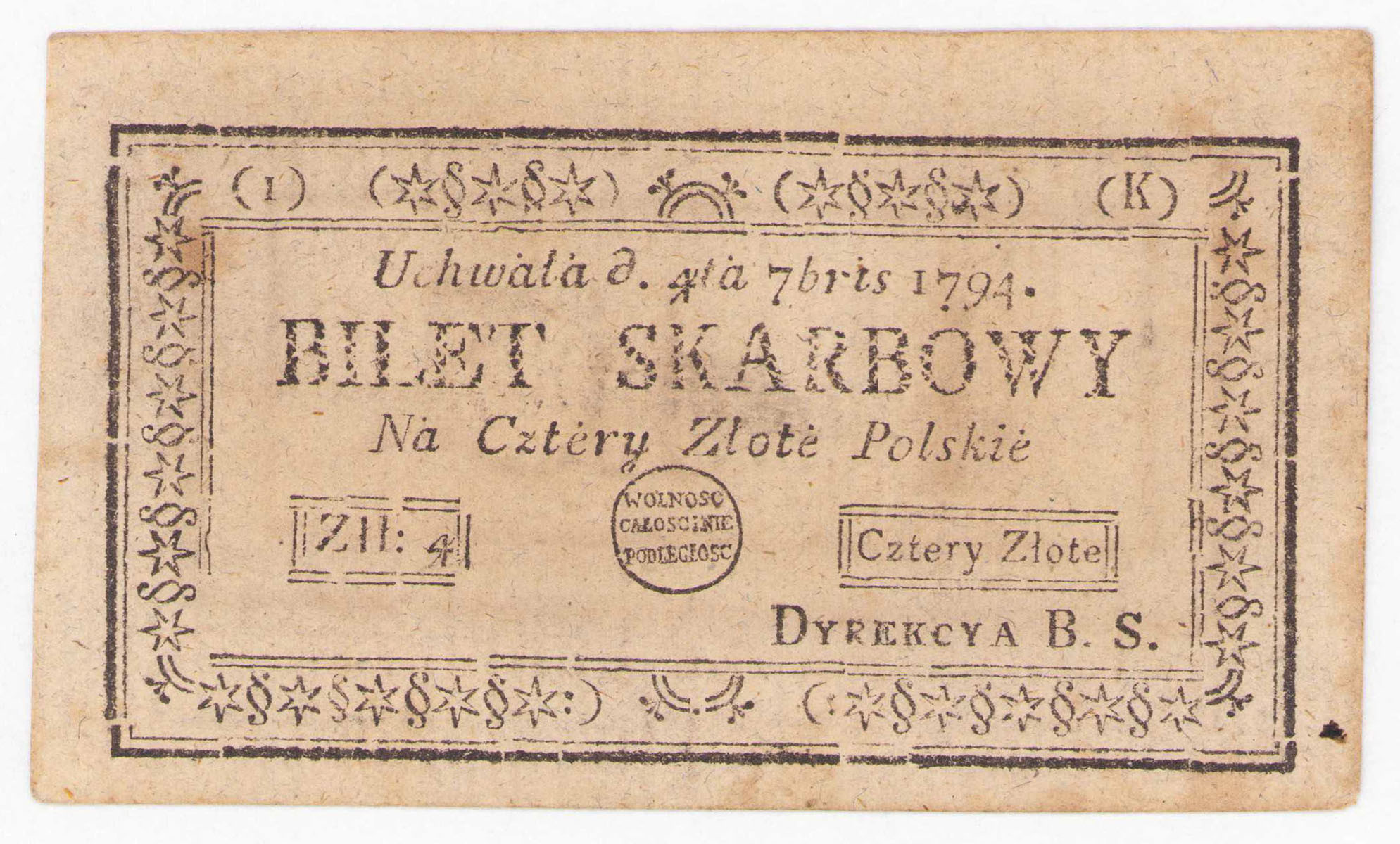 Insurekcja Kościuszkowska. 4 złote polskie 1794 – 1 seria K